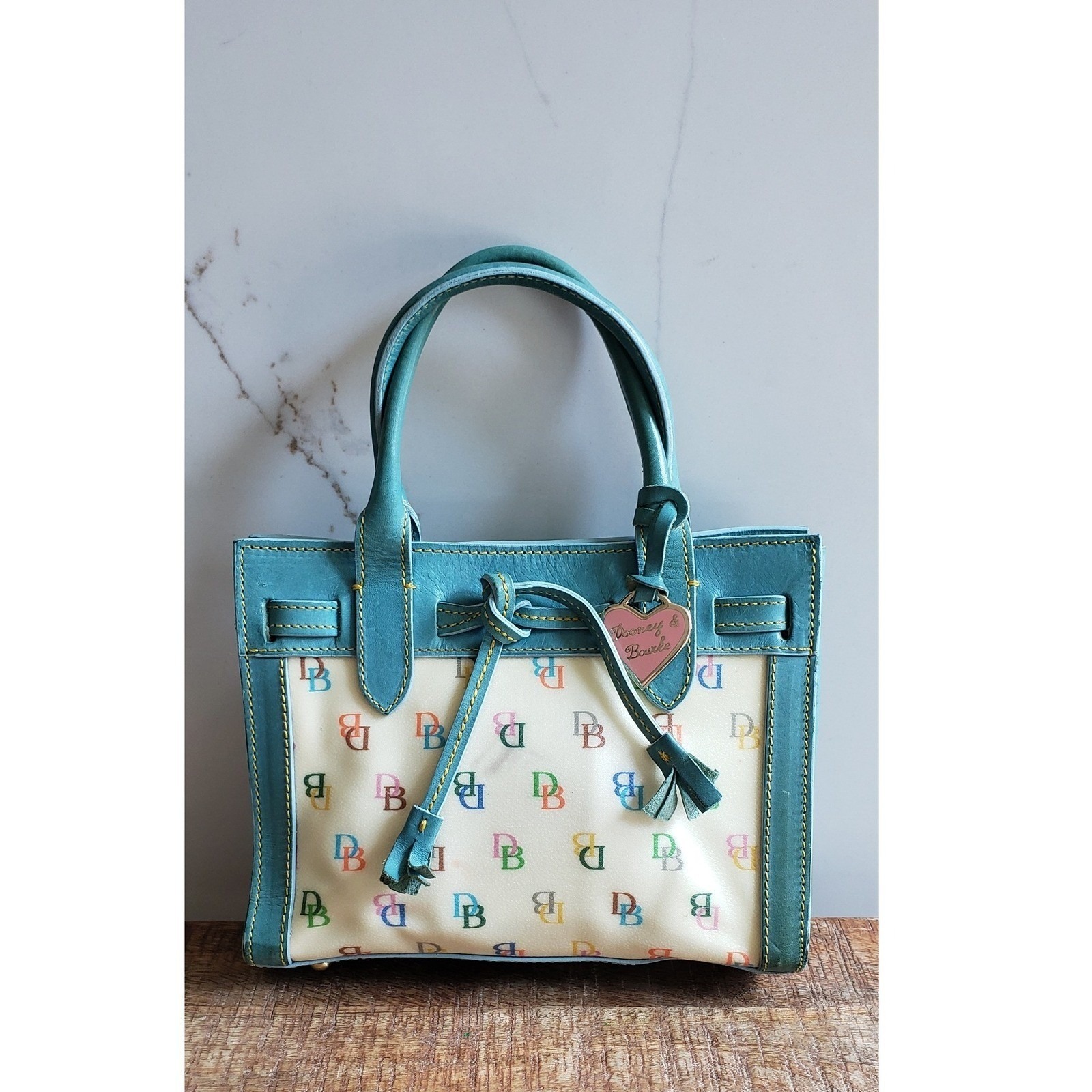 Vintage Dooney Bourke It Satchel Blue Leather Mini Tote Bag Made In Italy Y2k
